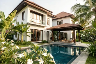 Villa moderne à vendre en Thaïlande avec piscine privée et jardin tropical luxuriant