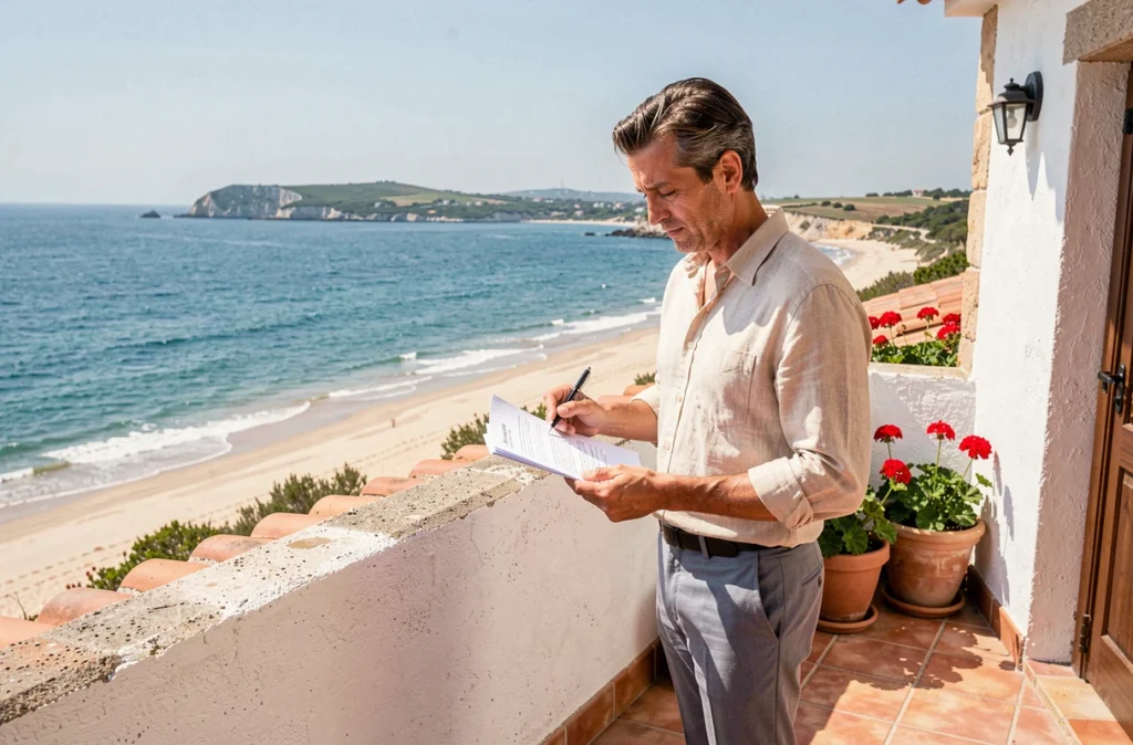 Agent de Castell Immobilier Agde sur la terrasse d'une villa avec vue sur le littoral héraultais