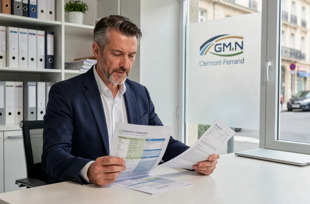 Conseiller de La Centrale de Financement Clermont-Ferrand examinant des dossiers de crédit immobilier