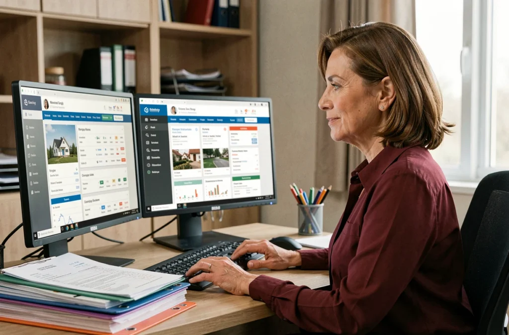 Conseillère In&Fi Crédits Clermont-Ferrand gérant plusieurs produits de courtage sur son poste de travail
