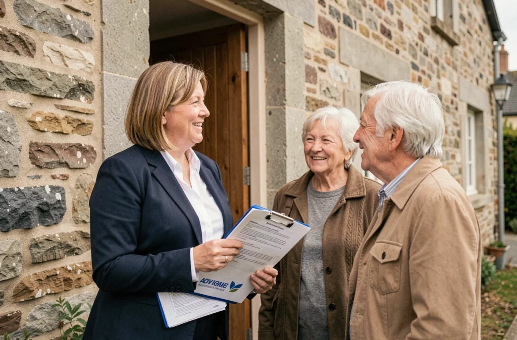 Conseillère de Soliha Bretagne accompagnant un couple de seniors pour un projet de rénovation énergétique à domicile